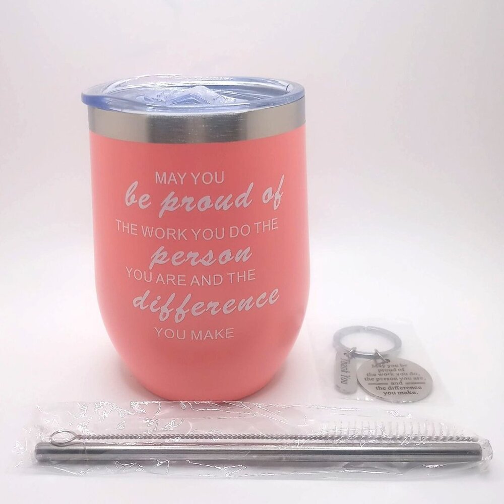 Tumbler Cup Pink Inspirational Wine Tumbler Gift Set With Keychain Brush & Straw